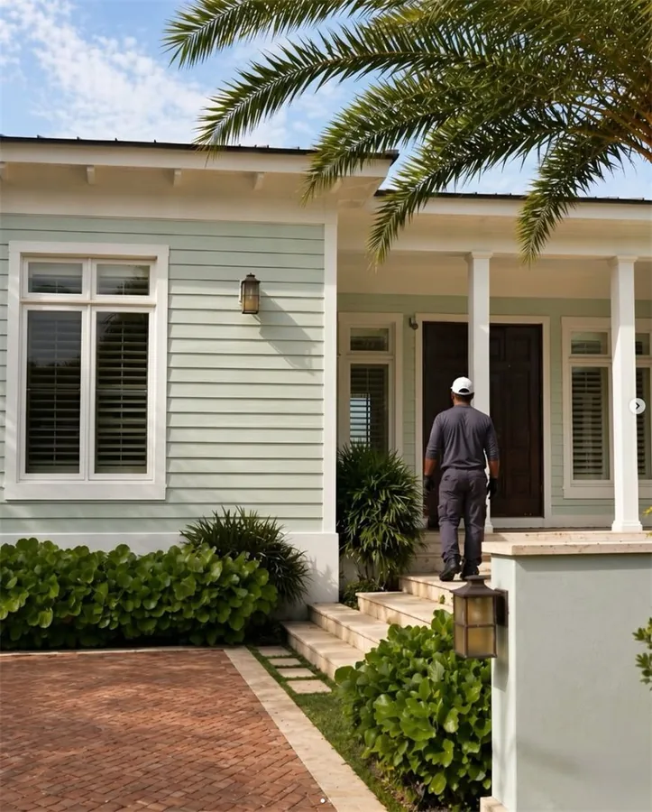 Tropics technician arriving at the front door of a Cayman home